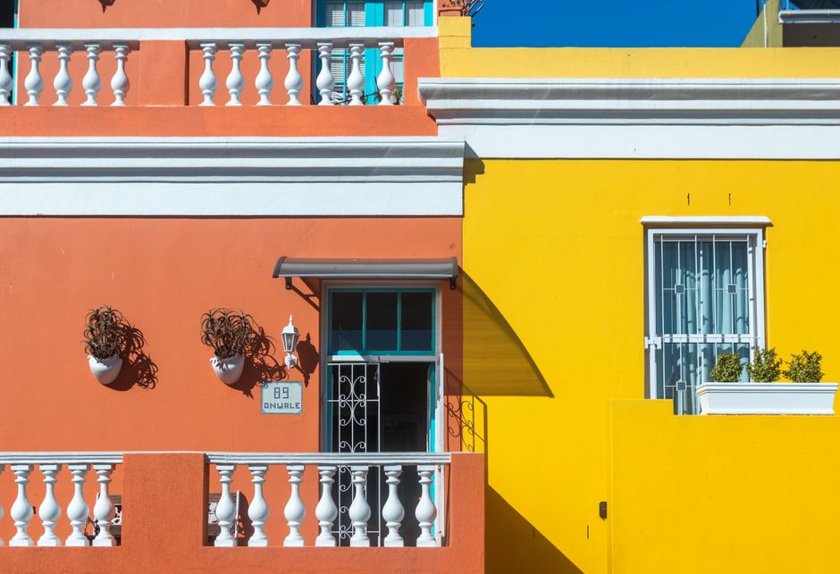 Colourful painted house front